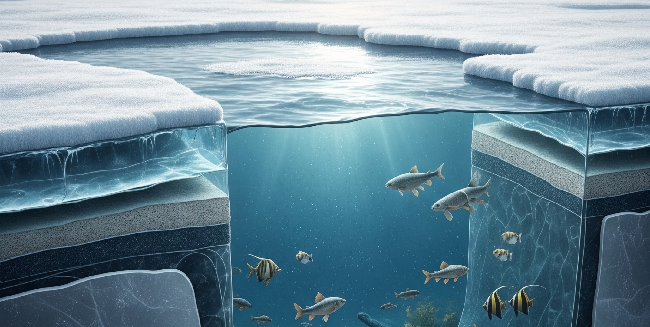 Imagen de cubos de hielo flotando en agua